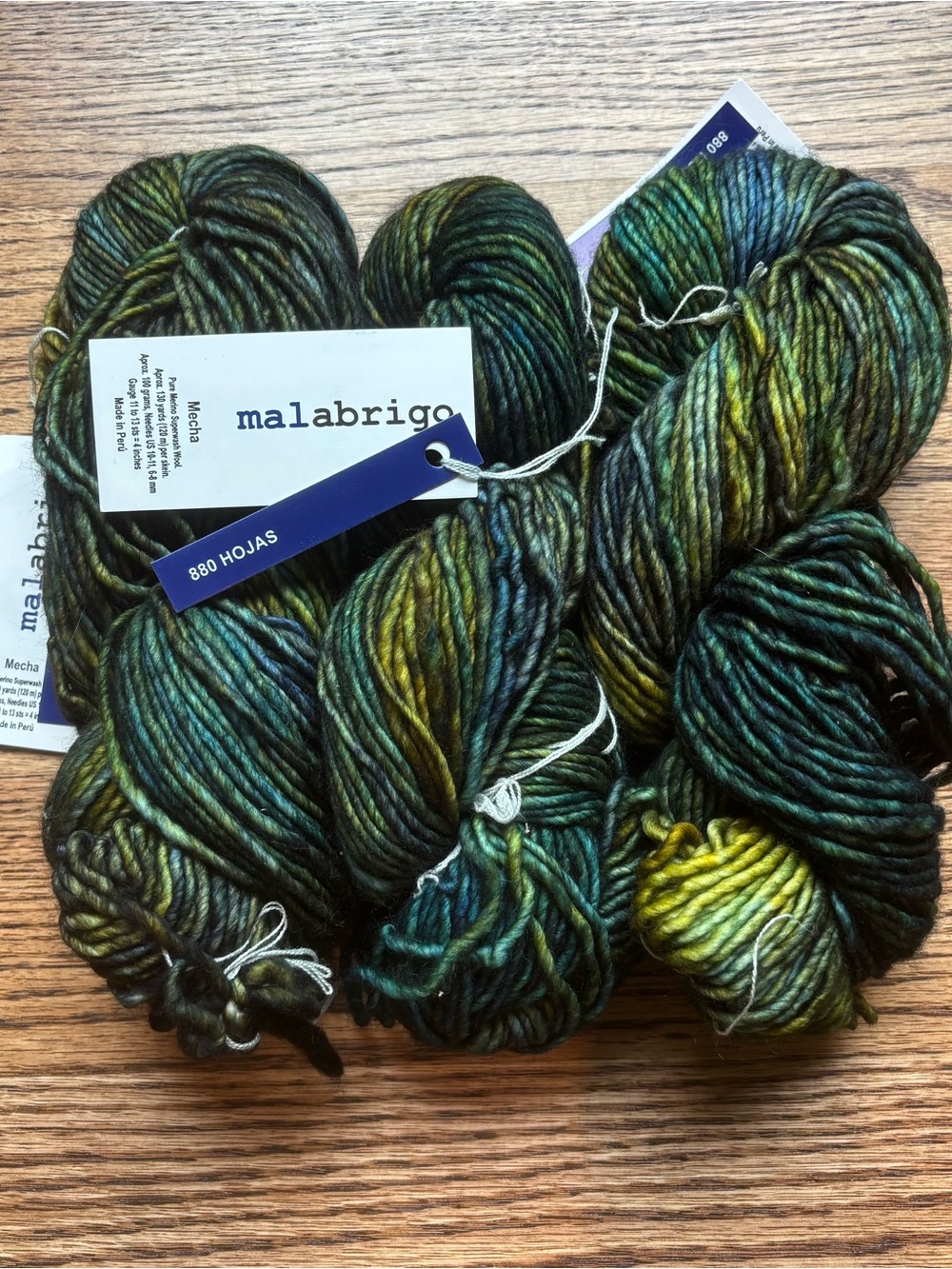 Malabrigo Yarn Lot of 3 Mecha 100% Superwash Merino Wool Green Single Ply Knit